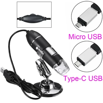 1600X 2MP Regulējams 1080P Digitālā Mikroskopa Tipa C/Micro USB 8 LED Lupa Elektronisko Stereo USB Endoskopu, Telefona, PC