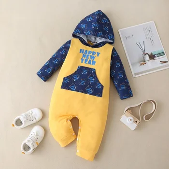 Laimīgu Jauno Gadu Puiku Drēbes Burtu Salikuma Drukāt garām Piedurknēm Hoodies Baby Romper Festivāls Dzīva Bērnu Meitene Drēbes 0-18M