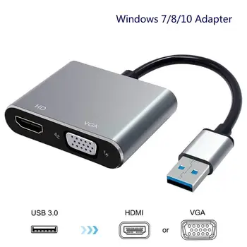 USB3.0 HDMI VGA Adapteris, USB 3.0 uz HDMI Pārveidotājs Atbalsta 1080P HDMI VGA Sync Izejas Windows 10/8/7 Tikai