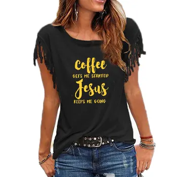 Kafijas Izpaužas Mani Sāka Jēzus Saukli T-Krekls Reliģisko Apģērbu, Stilīgu Kokvilnas Tee Smieklīgi Kristiešu Bībeles verse Grapjic Augšu