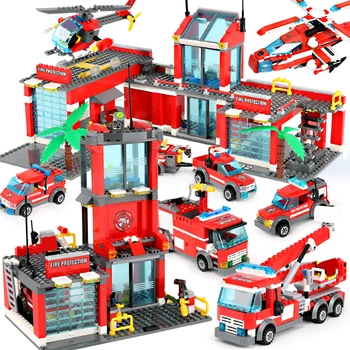 1123pcs Fire Station Klasisko Modeli Bloķē Pilsētas Būvniecības, Celtniecības akmeņi Tehnika Ķieģeļi Izglītojošas Rotaļlietas Bērniem Dāvanu