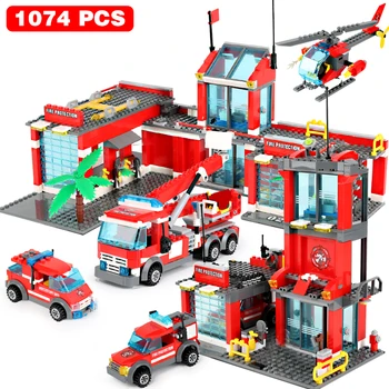 1123pcs Fire Station Klasisko Modeli Bloķē Pilsētas Būvniecības, Celtniecības akmeņi Tehnika Ķieģeļi Izglītojošas Rotaļlietas Bērniem Dāvanu
