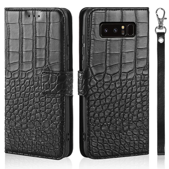 Flip Tālrunis Lietā Samsung Galaxy Note 8 SM-N950F Segtu Oriģinālo Krokodila Ādas Tekstūru Luksusa Coque Seifs Capa Ar Siksnu