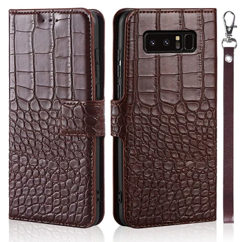 Flip Tālrunis Lietā Samsung Galaxy Note 8 SM-N950F Segtu Oriģinālo Krokodila Ādas Tekstūru Luksusa Coque Seifs Capa Ar Siksnu