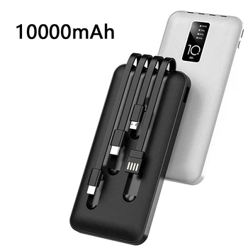 10000mAh Power Bank Portatīvo Lādētāju, USB Poverbank Uzcelta Kabeļu Mobilais Ārējais Bateriju iPhone 11 Samsung Xiaomi Powerbank