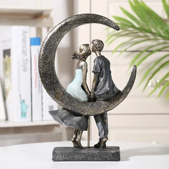 Romantiska Moonlight Pāris Statuja Sveķu Datums Mīļotājiem Statuetes Sadzīves Rotājumu Amatniecības Valentīna Diena Dāvanu Kāzu Dekori