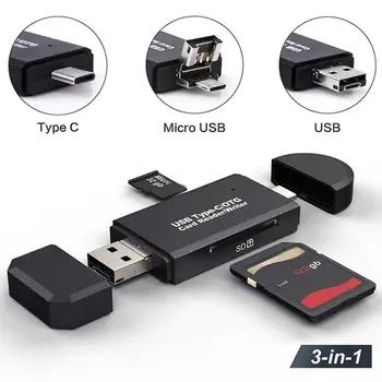 Tips C & micro USB & USB 3 In 1 OTG Karšu Lasītājs ātrgaitas Universālā OTG TF/SD atmiņas par Android Datora Paplašinājumu Galvenes Cardreader