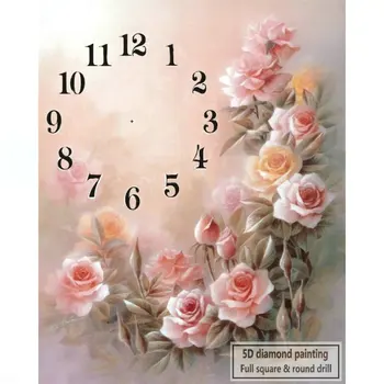Rozā roze sienas pulkstenis 5d dimanta glezna krustdūrienā 50x60cm mājas apdare 3d rhinestone dimanta mozaīkas izšūšana