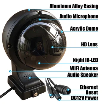 OwlCat Melnā Alumīnija 5MP Wifi Dome, Auto Izsekošana IP Kameras Vērpšanai Ūdensizturīgs Bezvadu IS Nakts CCTV Audio Runāt atmiņa Atmiņas karte SD Kartes