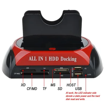 2.5/3.5-collu IDE+SATA Cietā Diska Bāzes Multi-function Cieto Disku Doka Stacijas lielu Ātrumu ar Karšu Lasītājs LED Gaismas HDD Bāzes