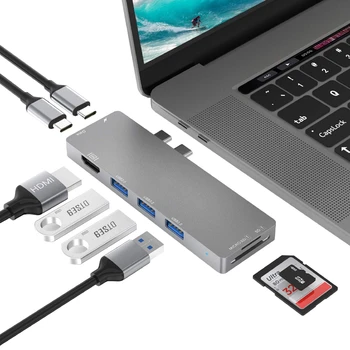 Double Tipa C High Speed Hub USB, HDMI PD Uzlādes TF/SD Lasītājs USB3.0 Dokstacija Par MacBook Pro / Air