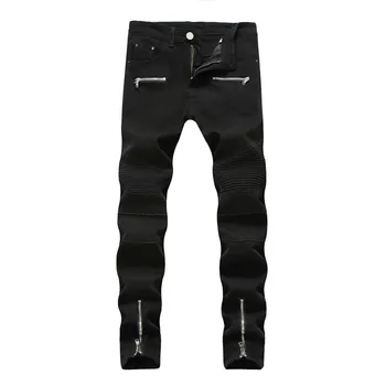 Modes Vīriešu Slim Fit Džinsi Red Jeans Homme Rāvējslēdzēju Lidot Bikses Mehānisko Biker Džinsi Hip Hop Bikses Taisni Streetwear