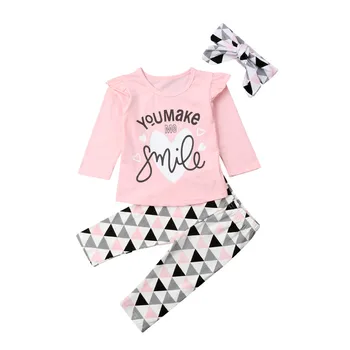 2019 Jauna Rudens Bērnu Ikdienas Apģērbu Zīdaiņiem Jaundzimušo Bērnu Meiteņu Drēbes Ar Garām Piedurknēm Savirmot T Krekls Topi, Bikses, Zeķes Apģērbs, Komplekts