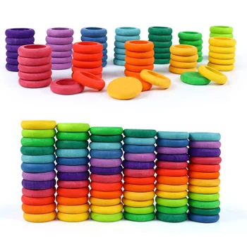 Koka Rotaļlietas, Dižskābardis Varavīksnes Monētas un Gredzeni, Paaugstināma Montessori rotaļlietas Dabas Zaudēt Daļu Radošās Rotaļlietas, 12 krāsas