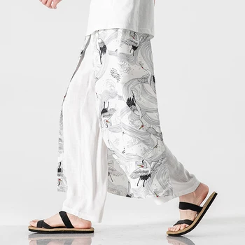 Modes Vīrieši Plaša Kāju Bikses Streetwear Mens Harēma Bikses Kokvilnas Veļa Ķīniešu Stilā Treniņbikses Vīriešu Atpūtas Liels Izmērs M-5XL