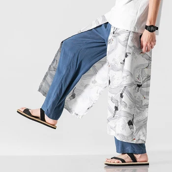 Modes Vīrieši Plaša Kāju Bikses Streetwear Mens Harēma Bikses Kokvilnas Veļa Ķīniešu Stilā Treniņbikses Vīriešu Atpūtas Liels Izmērs M-5XL