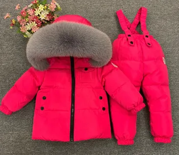 Bērnu ziemas tērps bērnu uz leju 2 gabali Zēniem un meitenēm valkāt biezu slēpošanas jakas