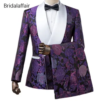 Bridalaffair Pielāgota Līgavainis Tuxedos Modes Ziedu Iespiesti Vīriešu Uzvalku noteikts Kāzu Balli Vīriešu Uzvalki 2gab 2018 Jaka+Bikses
