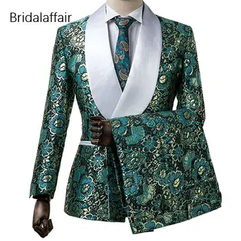 Bridalaffair Pielāgota Līgavainis Tuxedos Modes Ziedu Iespiesti Vīriešu Uzvalku noteikts Kāzu Balli Vīriešu Uzvalki 2gab 2018 Jaka+Bikses
