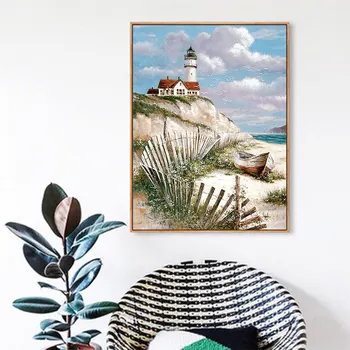 Piekrastes Jūras Bāka Dimanta Glezna Eļļas Scenic Kārtu Pilnīgu Urbt Nouveaute DIY Mozaīkas Izšuvumi 5D Cross Stitch Mājas Dekoru