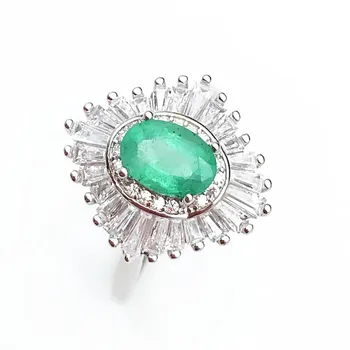 Smaragds gredzenu liela izmēra Bezmaksas piegāde Dabas nekustamā emerald 925 sterling sudraba 5*7mm