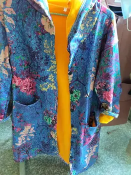 4xL 5XL Plīša kapuci mētelis iespiests sieviešu kokvilnas apģērbu kokvilnas veļa Pagarinās Parkas jaka topi silts un ērts