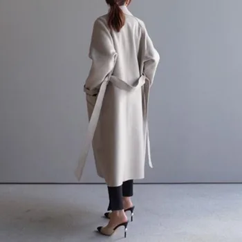 Ziemas Bēša Elegants Vilnas Maisījums Sievietēm Korejas Modes Melni Gari Mēteļi Vintage Minimālisma Vilnas Mēteli Camel Lielajam Outwear
