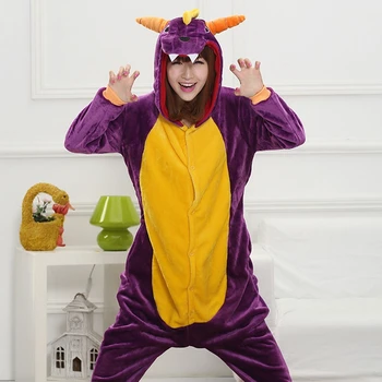 Kigurumi Purpura Pūķa Pidžamas Pieaugušo Dzīvnieku Onesies Sievietēm, Vīriešiem Pāris Ziemas Pidžamu Dinozauru Sleepwear Flaneļa Pijamas pyjama