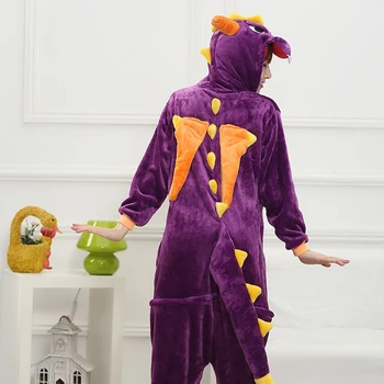 Kigurumi Purpura Pūķa Pidžamas Pieaugušo Dzīvnieku Onesies Sievietēm, Vīriešiem Pāris Ziemas Pidžamu Dinozauru Sleepwear Flaneļa Pijamas pyjama