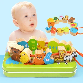 Dāvanas Bērniem Koka Fāzēm Rotaļlietas Dzīvnieku Augļu Bloku Rindas Vītņu Krelles Montessori Agrīnās Izglītības Koka Pērlīšu Rotaļlieta Bērniem