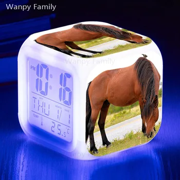 Zālienu zirgu modinātājs 7 Krāsu maiņa daudzfunkcionālas Lielā ekrāna LED digitālais pulkstenis dzimšanas dienas dāvana bērniem