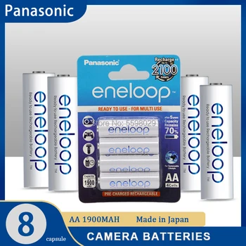 8pcs Panasonic Eneloop oriģināls AA uzlādējamas baterijas 1,2 v 1900mAh iepriekš uzlādēt nimh piemērots lukturīti, fotokameru rotaļlietas