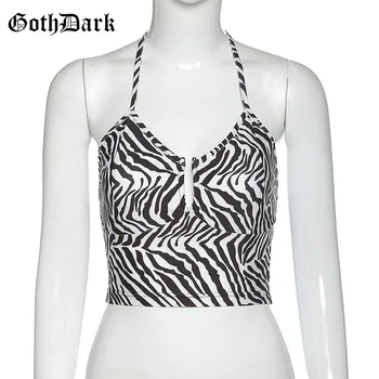 Goth Tumši E-meitene Gothic Zebras Svītrainais Pavada Topi 90s Streetwear Sexy Dobi, kas Priekšā Backless Daudzām Sievietēm Vasarā Crop Topi