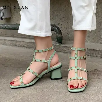 Klasika kurpes sievietei vasarā jaunas ielidošanas 2020. gadam sieviešu gladiatoru sandales augstpapēžu kurpes atvērtu purngalu kniežu bloķēt papēža kleitu kurpes izmērs 42 43