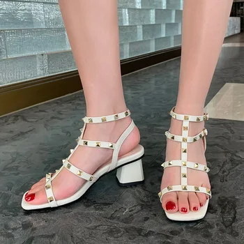 Klasika kurpes sievietei vasarā jaunas ielidošanas 2020. gadam sieviešu gladiatoru sandales augstpapēžu kurpes atvērtu purngalu kniežu bloķēt papēža kleitu kurpes izmērs 42 43