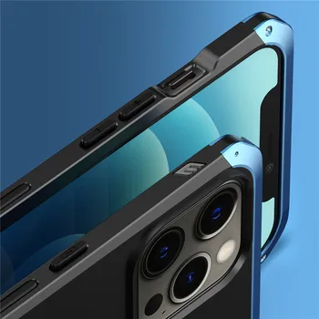 360 Pilnīgu Aizsardzību Metāla Bruņas Tālrunis Lietā Par iPhone 12 Pro Max 12 Mini Gadījumā Luksusa Alumīnija Grūti PC Segtu Coque 12 Pro Būtiska