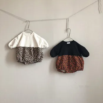 Karstā Pārdošanas Jaundzimušo Bērnu Bodysuit Ziemas Vilnas Zīdaiņu Baby Zēni Meitenes Jumpsuit Drukāt Leopard Fashion Mazulis Pelēkā Vārna Raibs Babywear