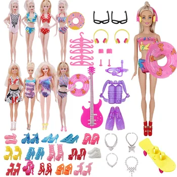 40 Postenis/Set Lelle Piederumi=10 Gab Lelle Bikini Drēbes+2Glasses+4 Kaklarota+3Lifebuoy+15 Pāri Kurpes Un Citas Barbie Doll