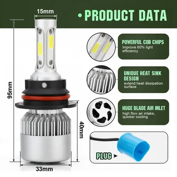 Augstas vai Zemas Gaismas Lukturu Lampas, Spuldzes, LED Lukturi 2 gab 9007/HB5 COB Led priekšējo Lukturu Spuldžu Komplekts