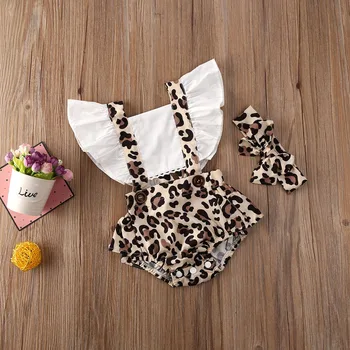 Ma&Mazulim 0-24M Vasaras Leopard Baby Girl Romper Jaundzimušo un Zīdaiņu Apģērbu Ruffles Jumpsuit ar Lencēm Gudrs Kostīmi