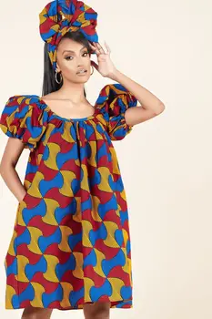 Āfrikas Ikdienišķa Sieviešu Kleita ar lakatu Modes Slim, Sexy Cute Femme Apģērbu Plus lieluma Apģērbu Vestidos Bazin Riche V2025000