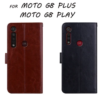 Par Motorola Moto G8 Plus G8Plus Flip Case For Motorola Moto G8 Spēlēt G8Play Gadījumā PU Ādas Stāvēt Seifs Aizsardzības Vāciņu