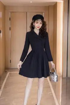 COIGARSAM Sievietes kleitu Jaunā Pavasara Augsts Viduklis Kleitas Black 8309
