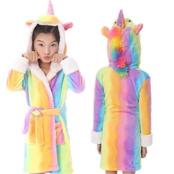 Bērniem Unicorn Pidžamas Meitenēm Bērniem Rainbow Star Vilnas Kapuci Peldmētelis Ziemas Zēni Meitene Satīna Drēbes, Zēns Spa Dvieļi Pirts Drēbes