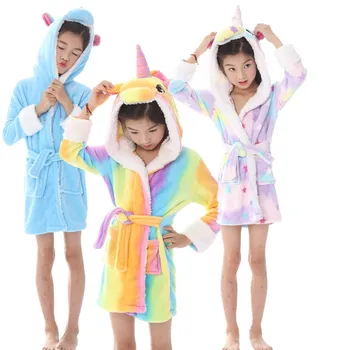 Bērniem Unicorn Pidžamas Meitenēm Bērniem Rainbow Star Vilnas Kapuci Peldmētelis Ziemas Zēni Meitene Satīna Drēbes, Zēns Spa Dvieļi Pirts Drēbes