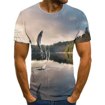 Jaunu zvejas T-krekls stilā casual digitālās zivju 3d drukāts T-krekls vīriešu un sieviešu vasaras īsām piedurknēm o apkakles krekli un t-shir