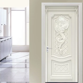 3D Tapetes Eiropas Stila Reljefs Ziedu Gleznojumi Dzīvojamā Istaba Virtuves Durvīm Uzlīme PVC pašlīmējošais Ūdensizturīgs tapešu 3 D