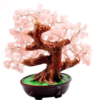 Rožu kristāla naudas koku bonsai stilā, par bagātību, veiksmi mājās un kāzu dekorēšana