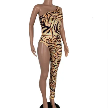 Tiger Drukāt Slash Kakla Spraugas Piedurknēm Sexy Jumpsuit Rudens Ziemas Sievietes Streetwear Slim Mazāk Kāju Šūšanas Dizaina Apģērbu Ķermeņa