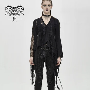 Velns Modes Sieviešu Gothic garām Piedurknēm T-krekls Ielu Stilu, Seksīgs V veida Kakla Asimetrija, Hem Top Tees